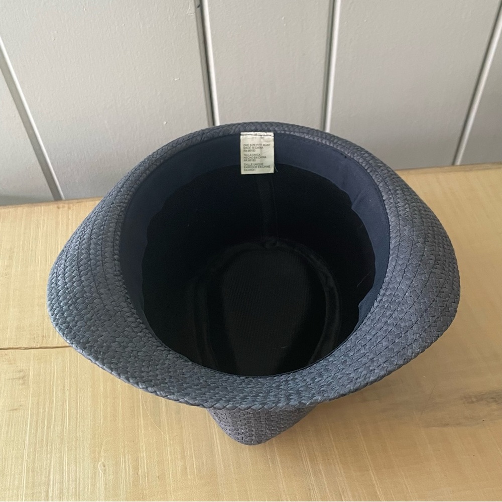 $10 SALE Beach Fedora Dark Blue Gray Striped Band Straw Unisex Short Brim Hat - Picture 6 of 10